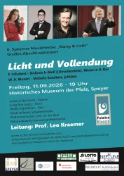 Ein Plakat für das 6. Speyerer Musikherbstkonzert „Klang & Licht“. Die Veranstaltung findet am 11. September 2026 im Historischen Museum der Pfalz in Speyer statt.
