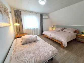 Schlafzimmer mit Schlafsofa und Doppelbett