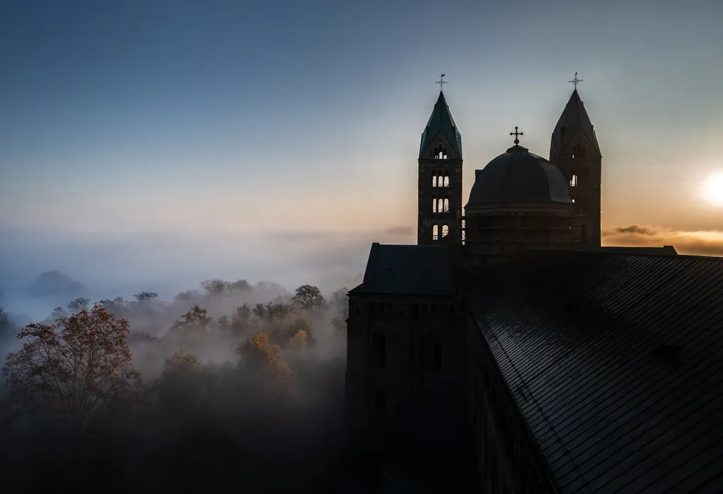 Dom zu Speyer; Blick vom Glockenturm auf den Ostteil mit Querhaus und Osttürmen