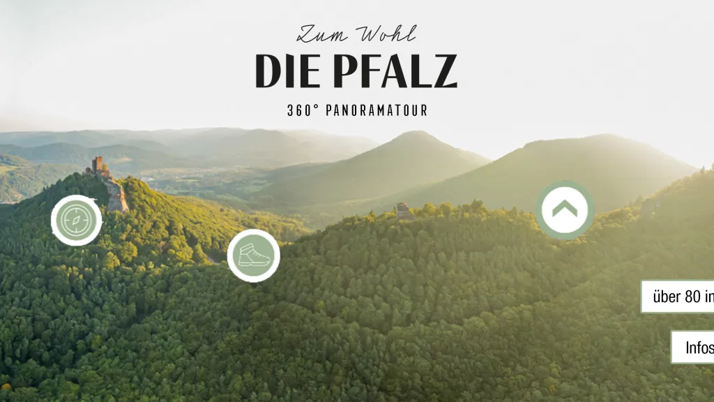 Panoramablick auf den Pfälzerwald mit Burg Trifels