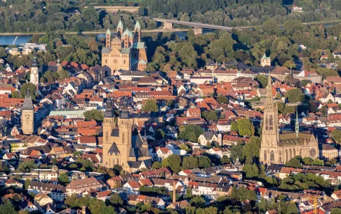 Speyer aus der Vogelperspektive mit Dom, Altpörtel und Gedächtniskirche