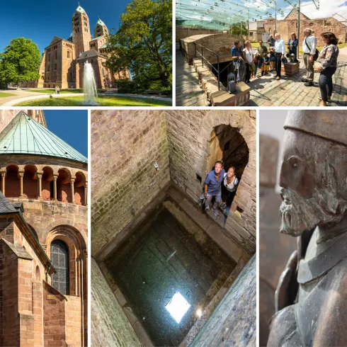 Bildcollage des Speyerer Doms und des Judenhofs in Speyer